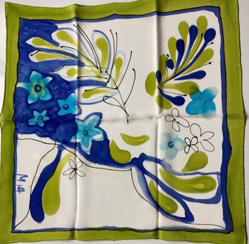Unikatna svilena ruta - rutka 56x56 cm
